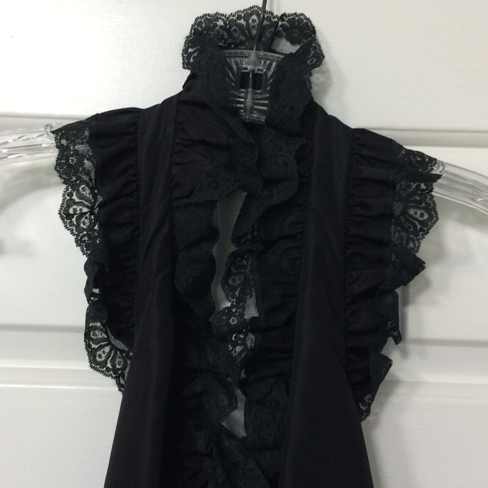 Vintage Albert Capraro Black Halter Dress w/ Lace